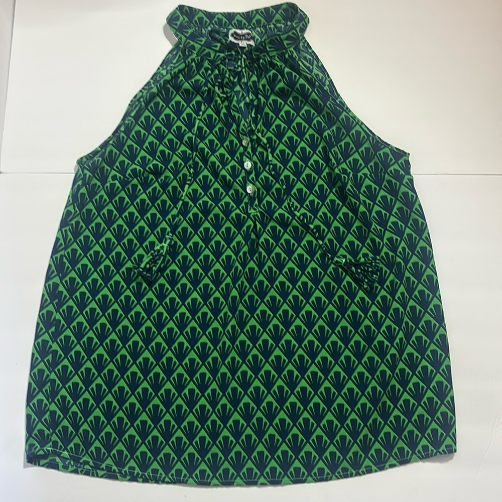 Mudpie Women’s Sleeveless Tank Top Popover Tassel Halter Colorful Medium Green